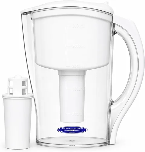 Crystal Quest Jarra de filtro de agua, capacidad para 12 tazas, incluye 1 filtro de larga duración, sin BPA, cumple con el estándar NSF 42, filtra