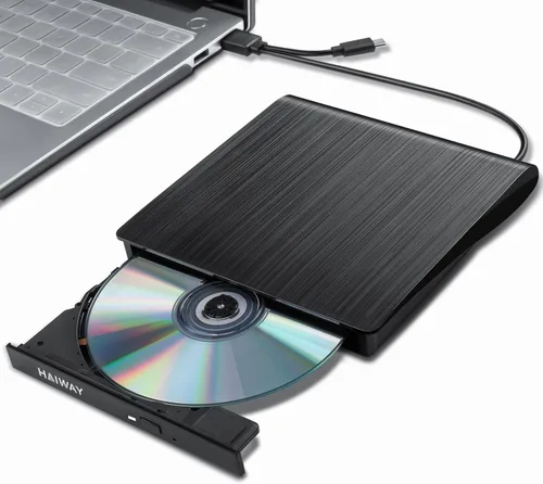 Haiway Unidad de DVD externa, USB 3.0 tipo C, quemador de CD, portátil, CD DVD +/-RW, unidad óptica delgada, regrabadora de CD DVD ROM,