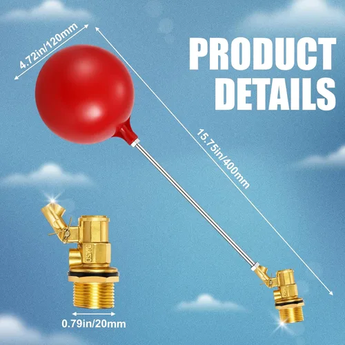 Miniatura 2 de Válvula de flotador de acero inoxidable de 3/4 pulgadas para tanque de agua y canal, diseño resistente con varilla de ángulo ajustable, bola