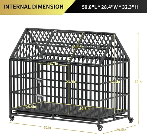 Miniatura 2 de Jaula para Perros de Servicio Pesado de 52 Pulgadas Extra Grande Jaula Perrera para Perros, Jaula para Perros XXL Indestructible con Techo Abierto