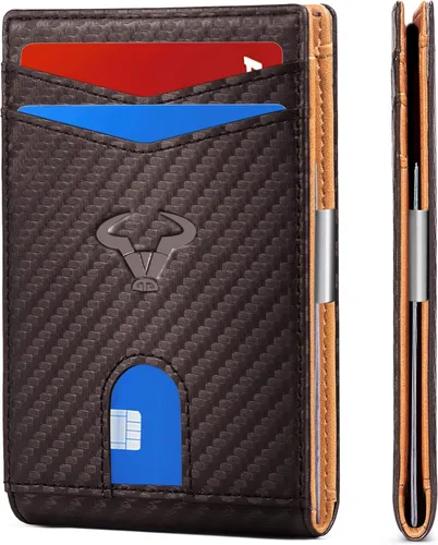 Cartera Bulliant fina para hombre, cartera de piel para hombre con bolsillo delantero para tarjetas, 7 x 10 x 27cm (3" x 4.3"), 11 tarjetas+clip