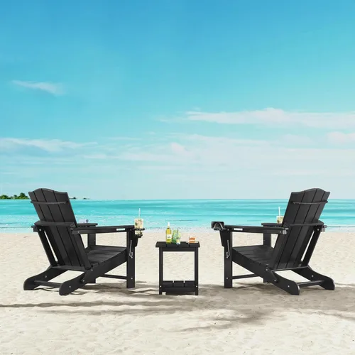 Miniatura 9 de Yaheetech Silla Adirondack plegable para exteriores, silla Adirondack de plástico HDPE con soporte para taza/teléfono móvil para terraza, patio