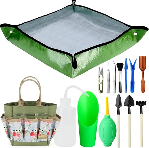 G GOOD GAIN Kit de suculentas de jardín con bolsa organizadora, 15 herramientas para suculentas, juego de mini herramientas de jardinería de mano