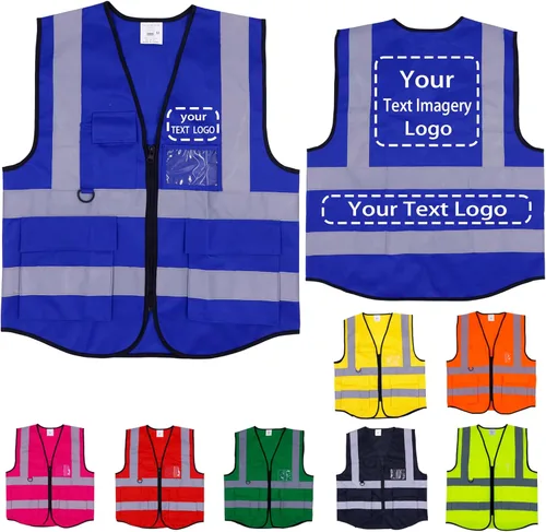 Miniatura 12 de Chaleco de seguridad personalizado para hombres con bolsillos, chaleco de construcción, chaleco reflectante Hi Vis, chaleco de trabajo, chaleco