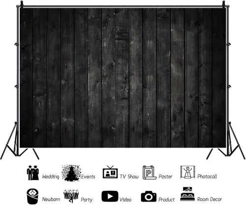 Miniatura 2 de Telón de fondo de fotografía de pared con textura de madera oscura de 5 x 3 pies, estilo vintage, retro, negro, tablero de madera negra, fondo