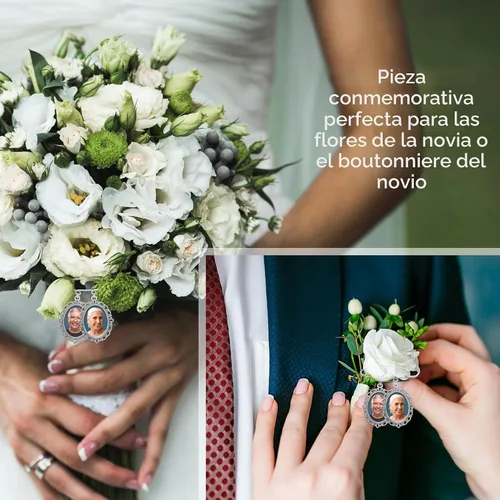 Miniatura 4 de Encanto doble de la foto del ramo de la boda de la foto para las flores de la novia o Boutonniere Pin con el cambiador