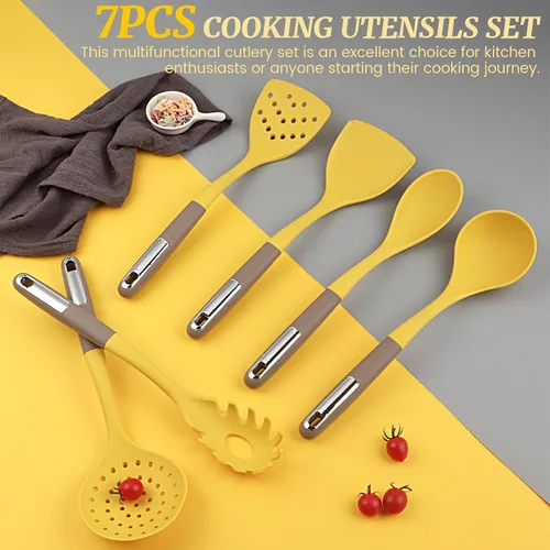 Miniatura 4 de Juego de utensilios de cocina para cocina, juego de utensilios de silicona de 7 piezas con soporte de almacenamiento giratorio, utensilios