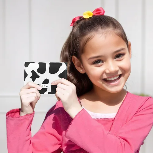 Miniatura 31 de CONISY Lindas carteras para mujer, de cuero con bloqueo RFID, pequeña cartera triple con ventana de identificación para niñas y mujeres