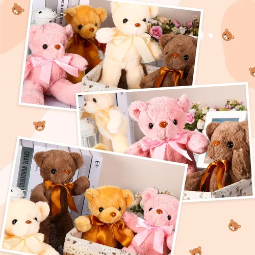 Miniatura 6 de Skylety 10 osos de peluche a granel de 12 pulgadas, osos de peluche suaves de regalo con lazo de cinta para cumpleaños, baby shower, boda