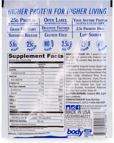 Miniatura 7 de Body Nutrition Trutein Polvo de Proteína Alto: 45% Suero, 45% Caseína, 10% Clara de Huevo, Sin Gluten, Bajo en Sodio, Polvo de Proteína de Suero