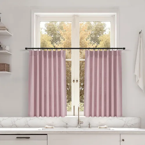 Miniatura 113 de Juego de 2 paneles de cortinas de ventana de cocina beige de 24 pulgadas de largo, con textura de lino, plisadas, filtrantes de luz, semi pequeñas