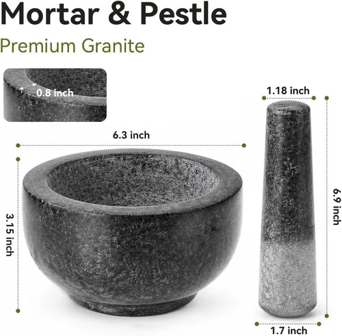 Miniatura 4 de Mortero de granito negro grande Kota Japón y maja de piedra natural amoladora de especias, condimentos, pastas, pestos y guacamole