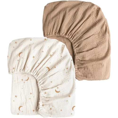 Miniatura 20 de Konssy Sábanas de Muselina para Cuna para Niña y Niño, 2 Piezas de Sábanas de Bebé de Algodón Suave y Transpirable para Colchón de Cuna Estándar