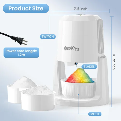 Miniatura 7 de Máquina de hielo afeitado profesional: RX03 Máquina eléctrica de cono de nieve y máquina ICEE para el hogar, 60 W de potencia, voltaje universal