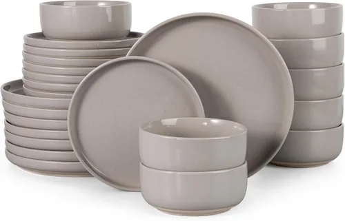 Miniatura 28 de HaWare Juego de vajilla de gres, juego de platos y tazones de 12 piezas para 4, juego de vajilla para casa restaurante, blanco lechoso moteado