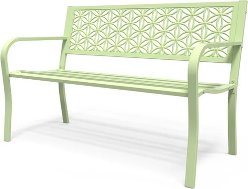 Miniatura 14 de VINGLI Banco de metal para exteriores de 50 pulgadas con respaldo floral, banco de jardín delantero para patio, entrada, parque exterior, capacidad