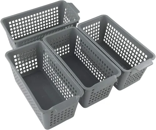 Miniatura 6 de Cestas de plástico para organizar, color gris, juego de 4