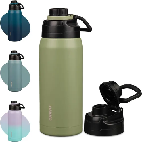 Miniatura 11 de BJPKPK Botella de agua aislada de 36 onzas, botellas de acero inoxidable con tapa de boquilla a prueba de fugas, jarra de agua grande de boca ancha