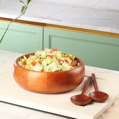 Miniatura 6 de Ensaladera de madera extra grande con 2 servidores, 12 x 4 pulgadas, capacidad de 4.5 cuartos de galón, cuenco para servir ensalada seguro