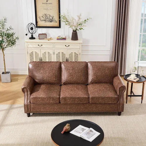Miniatura 10 de WILLOVE Sofás de Cuero Sintético de 79'' para Sala de Estar, Sofás Modernos de Mediados de Siglo con Brazos Curvos y Ribete de Tachuelas