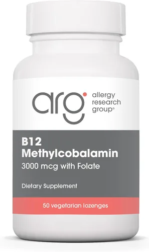 Allergy Research Group ARG B12 Metilcobalamina 3000 mcg con folato - Pastillas de vitamina B12 - Salud nerviosa y apoyo energético - Vegetariano e