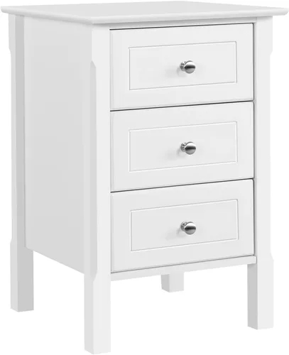 Yaheetech Mesita de noche con 3 cajones, mesita de noche de madera de 3 cajones con patas de madera maciza, armario mesita de noche organizador de
