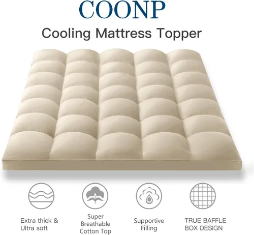 Miniatura 2 de COONP Cubrecolchón Queen extra grueso, funda de colchón de felpa refrescante con bolsillo profundo de 8-21 pulgadas (beige, Queen)
