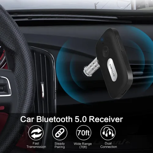 Miniatura 2 de SIMOLIO Receptor Bluetooth para automóvil, batería de 35 horas, control de volumen, cancelación de ruido, adaptador Bluetooth AUX Bluetooth