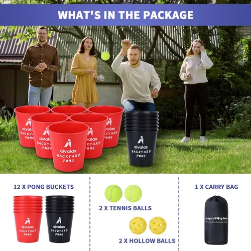 Miniatura 5 de Aivalas Yard Pong Outdoor Games, Giant Yard Games Set with 12 Buckets and Balls for Adults and Family, Toss Game Throwing Games for Beach, Camping