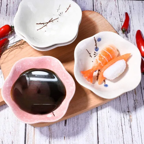 Miniatura 4 de Juego de 4 platos de cerámica para salsa de soja japonesa, tazas para condimentos de sushi