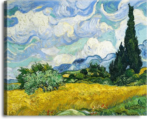 Miniatura 591 de A&T ARTWORK Campo de trigo con cipreses de Van Gogh Las reproducciones de arte clásico mundial, impresiones en lienzo giclée para decoración