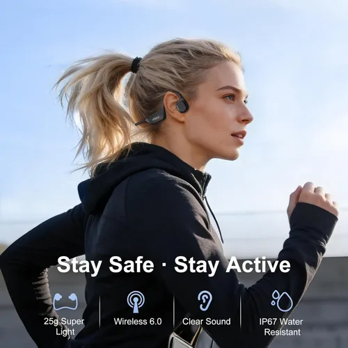 Miniatura 2 de IFECCO Auriculares de Conducción Ósea Bluetooth 6.0 - Auriculares de Conducción Ósea Impermeables IP67 con Micrófono, Auriculares Inalámbricos