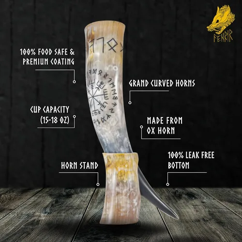 Miniatura 3 de FENRIR Cuerno vikingo para beber de 16 oz con soporte y abridor para cerveza, ale, mead, regalo para hombres y mujeres 100% auténtico hecho a mano
