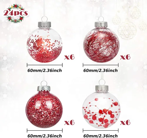 Miniatura 4 de 24 unidades - Adornos de esferas de Navidad de plástico transparente inastillable, delicados, para colgar, adornos de bolas de Navidad