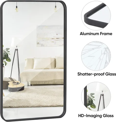 Miniatura 6 de ZenStyle Espejo de pared rectangular con marco de metal negro de 24 x 36 pulgadas, espejo de baño con borde de pico para entradas, salas de estar