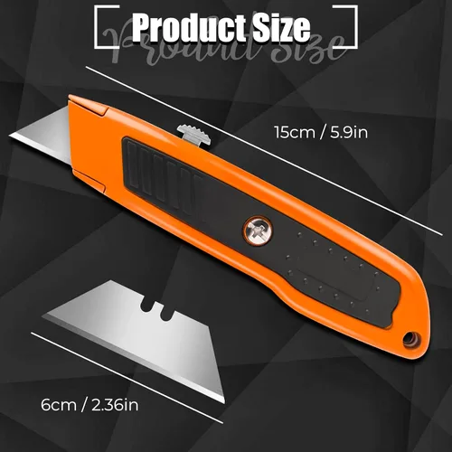 Miniatura 4 de Jetmore Paquete de 2 cortadores retráctiles, cuchillo utilitario resistente con 10 cuchillas SK5 y bloqueo de seguridad, navaja portátil