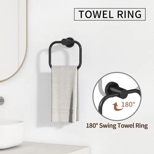Miniatura 4 de STWWO Juego de 4 piezas de accesorios de baño, color negro, juego de toalleros de acero inoxidable de 16 pulgadas, toalleros para baño montado