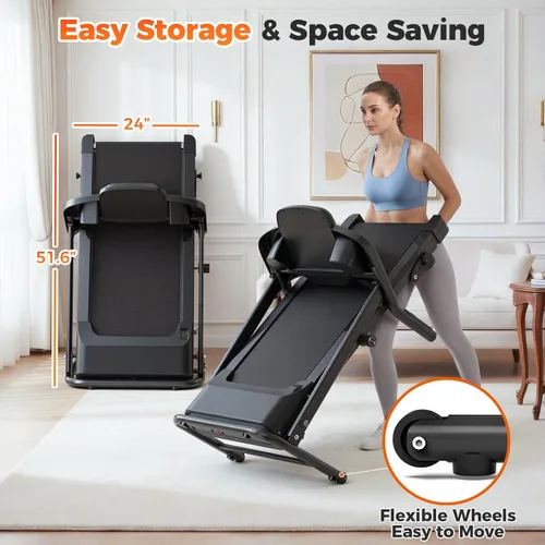 Miniatura 4 de Lastforever Caminadora plegable para uso doméstico, motor silencioso de 2.5 HP, 0.5 a 7.5 MPH con 8% de inclinación manual, cinta de correr Negro
