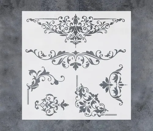 GSS Designs - Plantilla de damasco ornamentada para pintar sobre madera, lienzo, papel, tela, piso, pared y azulejos, 12 x 12 pulgadas, plantilla de