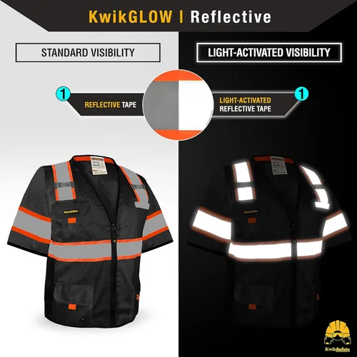 Miniatura 5 de KwikSafety - Charlotte, NC - Men's & Women's Class 3 Safety Vest PPE Hi Vis Reflective ANSI OSHA Negro con mangas Hombre 1 Pack