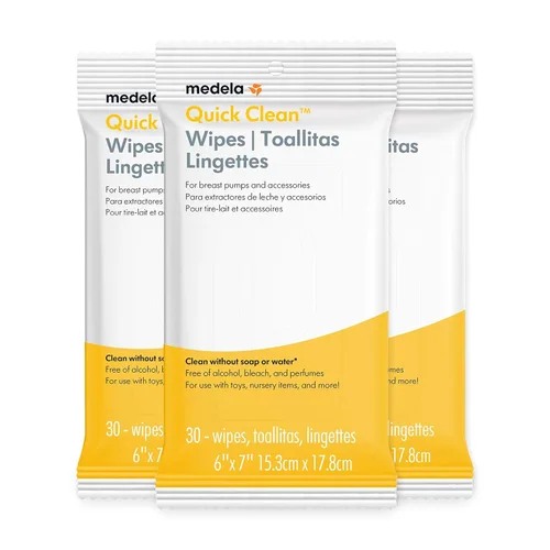 Medela Extractor de leche de limpieza rápida y toallitas accesorias, 90 unidades, 3 paquetes de 30 unidades, resellables, convenientes e higiénicos