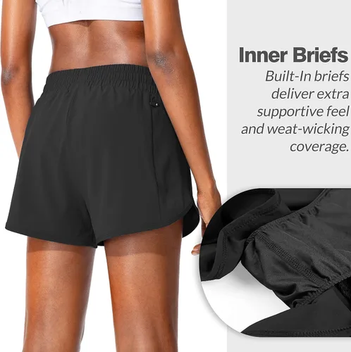 Miniatura 2 de Soothfeel - Pantalones cortos para correr para mujer con bolsillos con cremallera, cintura alta, pantalones cortos de entrenamiento para gimnasio