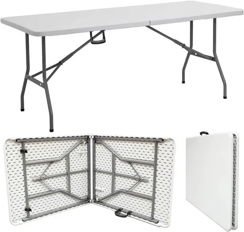Miniatura 4 de Mesa plegable biplegable de 4 pies, portátil, de plástico, para interiores y exteriores, picnic, fiesta, comedor, mesas de campamento