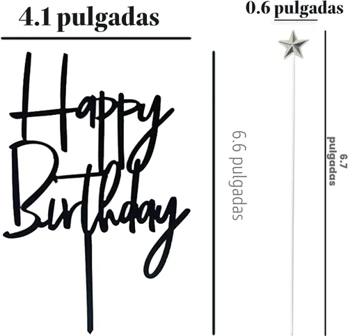 Miniatura 2 de Set de 1 decoración de pastel de cumpleaños de acrílico negro, 5 piezas de decoración de pastel de estrella plateada para cupcakes (Negro 1)