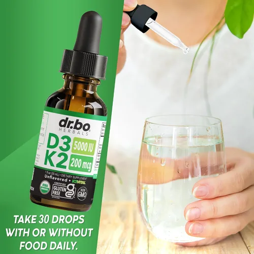 Miniatura 7 de Vitamina D3 K2 - Gotas líquidas orgánicas de vitamina D3K2 D3 K2, suplemento líquido de aceite MCT para adultos y niños, absorción de calcio huesos