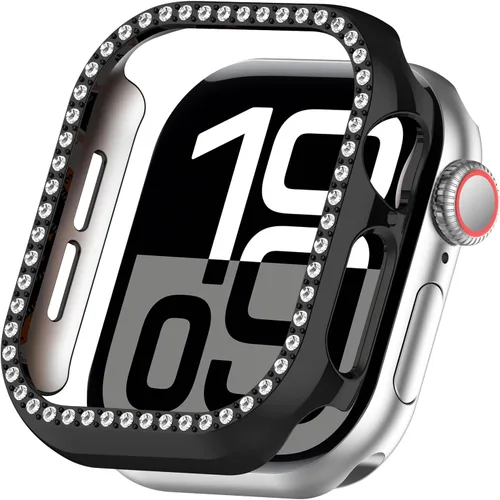 Miimall Funda protectora de diamantes de imitación para mujer, compatible con Apple Watch 11/10 de 1.654 in, protector de marco de policarbonato