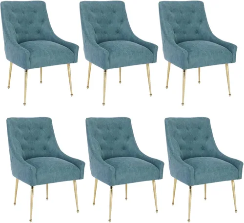 Miniatura 36 de Juego de 2 sillas de comedor, modernas sillas de comedor de terciopelo con patas doradas, elegantes sillas de acento acolchadas para recepción, sala