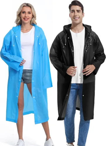 Miniatura 39 de 2 abrigos de lluvia de Borogo para adultos, chaquetas de lluvia reutilizables para hombres y mujeres