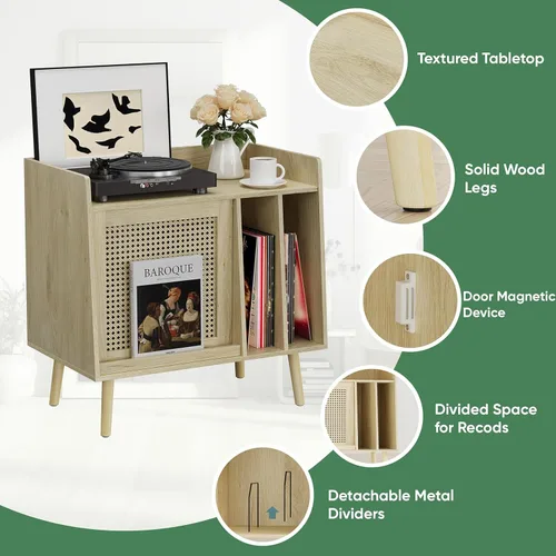 Miniatura 5 de Kiasthome - Soporte para tocadiscos, gabinete de almacenamiento de discos de vinilo de hasta 150 álbumes, mesa auxiliar moderna de mediados de siglo