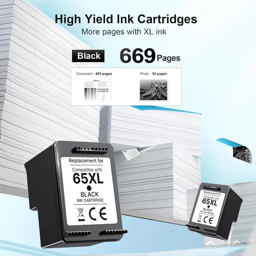 Miniatura 3 de 65XL para HP Cartucho de tinta negra de alto rendimiento de repuesto para tinta HP 65, 65XL Cartucho de tinta negra para impresoras HP Deskjet 3755